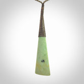 One only larger sized New Zealand jade drop pendant. Hand carved in New Zealand by Donna Summers, jade artist, for NZ Pacific. Provided with Khaki adjustable cord.